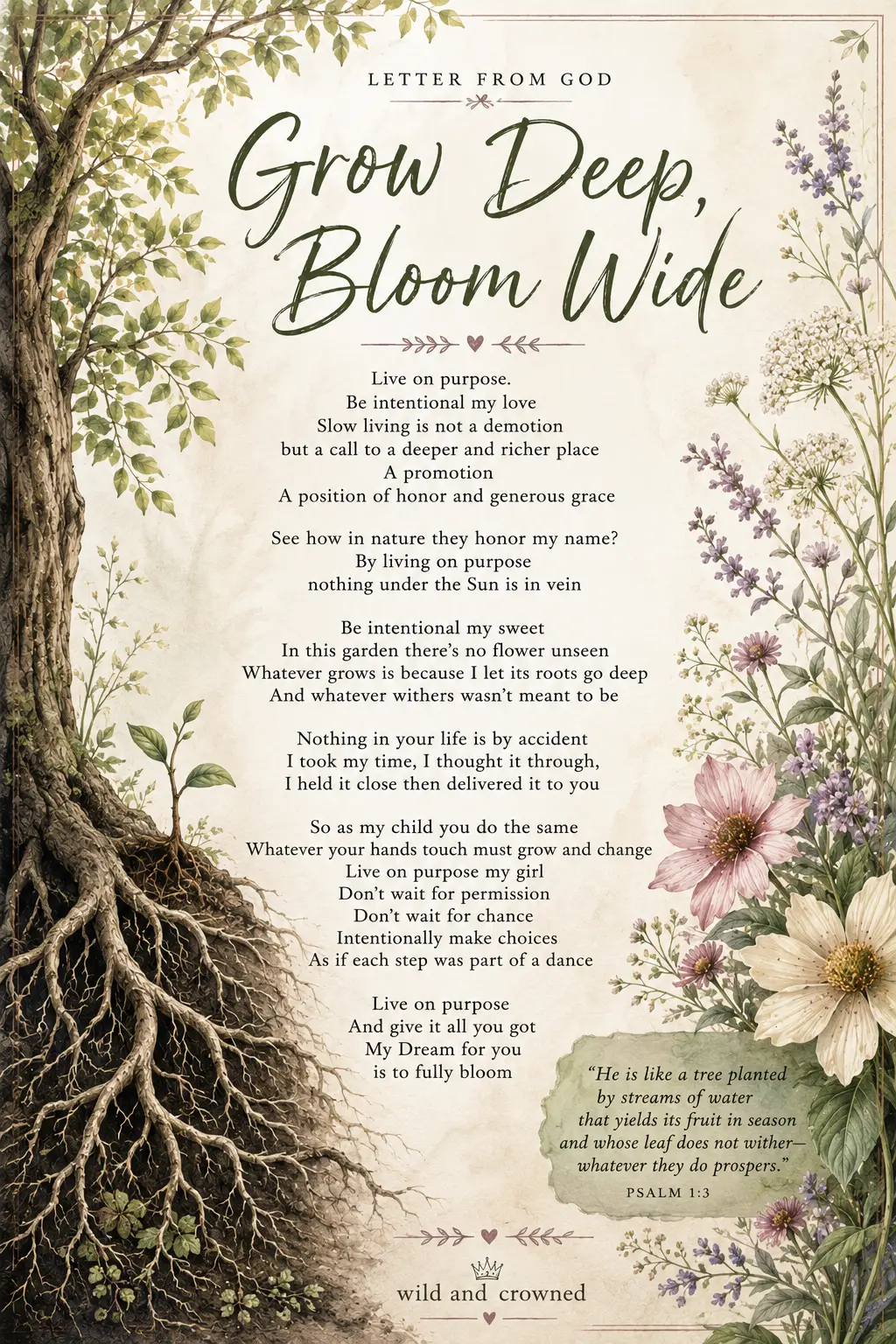 Grow Deep, Bloom Wide letter artwork